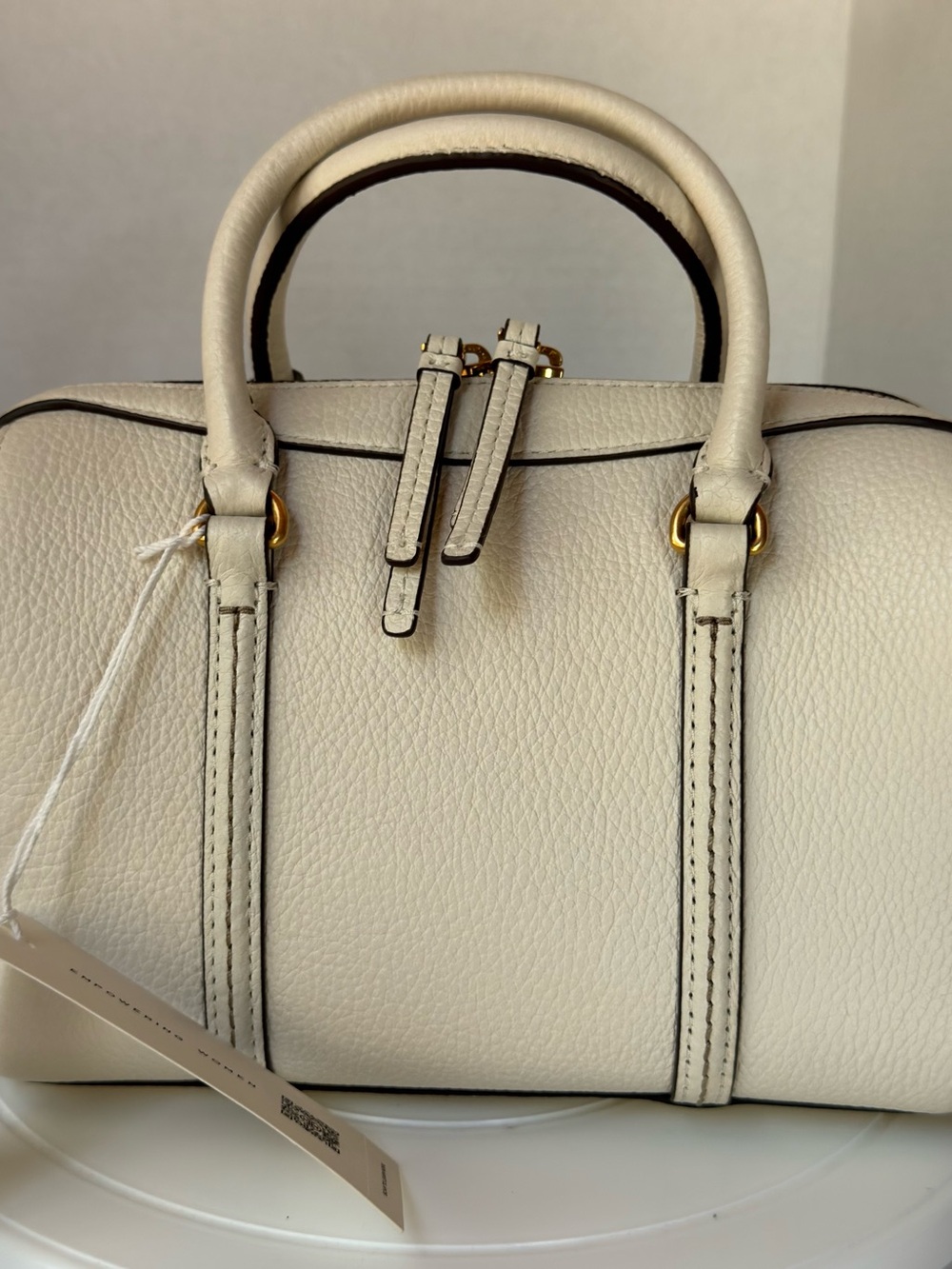 Tory Burch Ivory Pebbled Leather Satchel with Tassels Doctor bag crossbody NEW - Picture 4 of 16